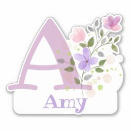 Adesivo Nome Amy e inicial com Floral Design