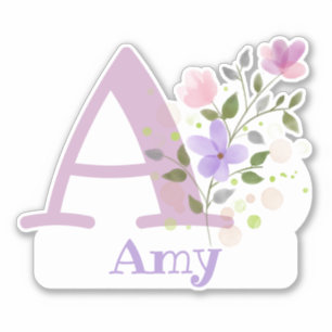 Adesivo Nome Amy e inicial com Floral Design