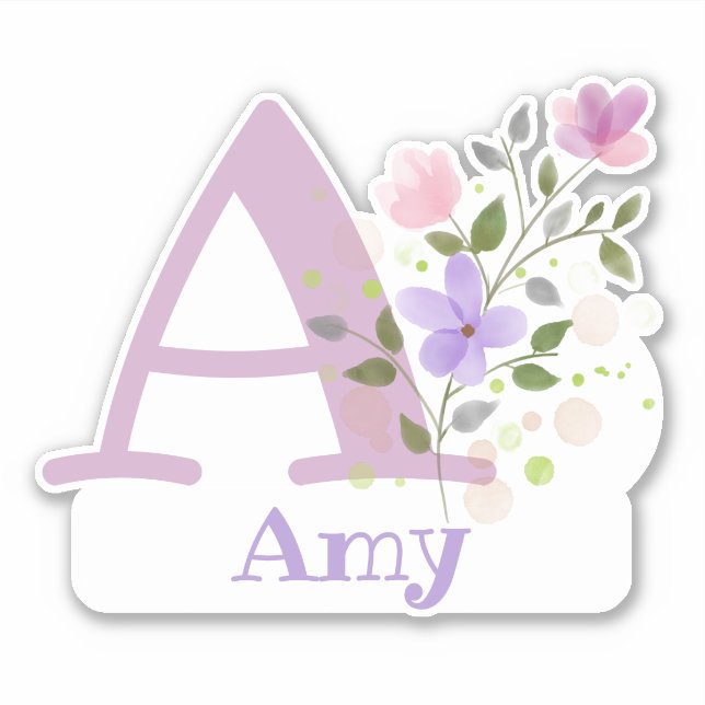 Adesivo Nome Amy e inicial com Floral Design (Frente)
