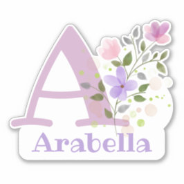 Adesivo Nome Arabella e inicial com Floral Design