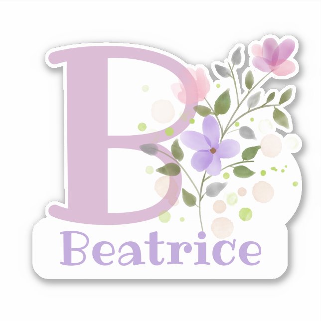 Adesivo Nome Beatrice & Inicial com Floral Design (Frente)
