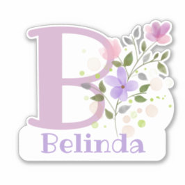 Adesivo Nome Belinda plus Initial com Floral Design