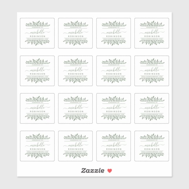 Adesivo Nome Botânico Verde manuscrito por (Folha)