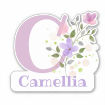 Nome Camellia mais Inicial com Design Floral