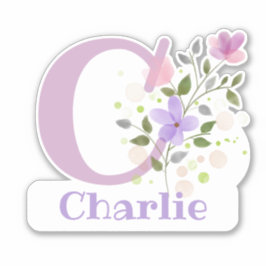 Adesivo Nome Charlie mais inicial com Floral Design