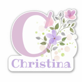 Adesivo Nome Christina & Inicial com Desenho Floral