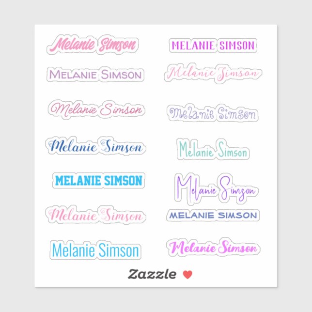 Adesivo Nome com Estilo  colorido  rosa violeta azul Adesi (Folha)