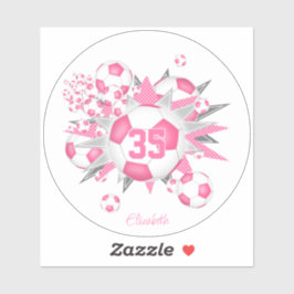 Adesivo nome das meninas no sopro de futebol branco rosa