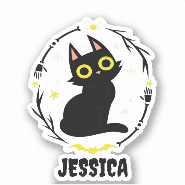 Adesivo Nome de Gato Negro - Gato Halloween (Frente)
