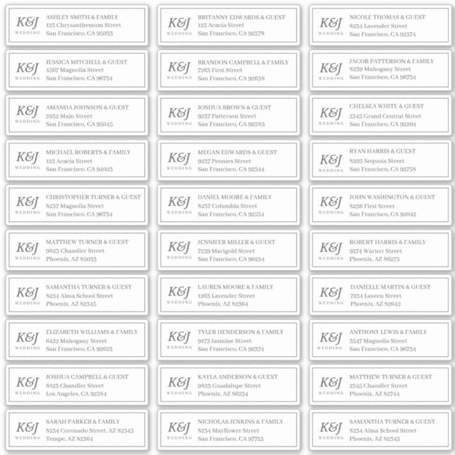 Adesivo Nome do Convidado de Casamento do Monograma Clássi (Frente)