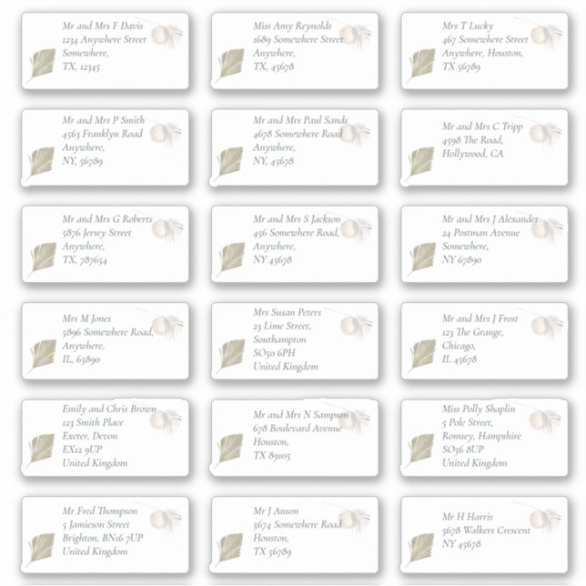 Adesivo Nome do Destinatário Individual Boho Pampas Endere (Frente)