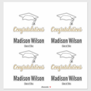 Adesivo Nome do Formando parabéns Preto Branco e Dourado