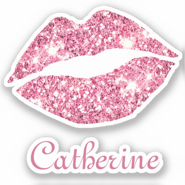 Adesivo Nome dos Lábios Gliters Rosa-Rosa Cinza-Estético G (Frente)