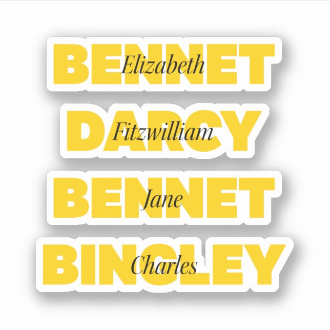 Adesivo Nome dos Principais Caracteres do Orgulho e Precon (Frente)