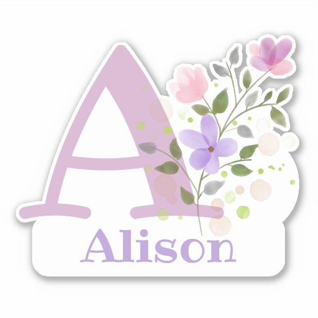 Adesivo Nome e Inicial com Recorte de Desenho Floral (Frente)