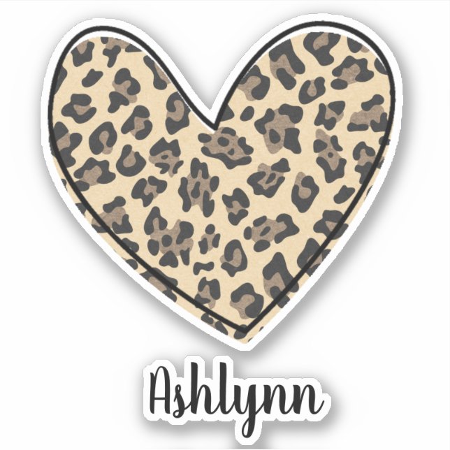 Adesivo Nome e Leopard Animal Print Heart (Frente)