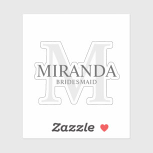Adesivo Nome e Monograma da Bridesmaid Personalizada Elega
