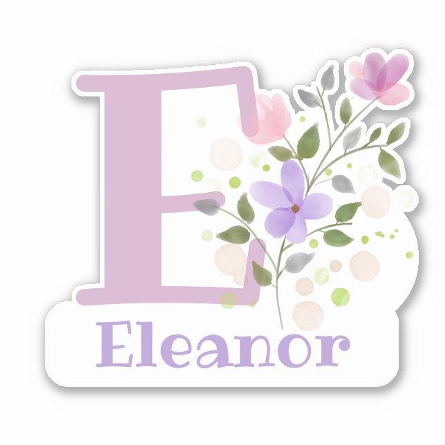 Adesivo Nome Eleanor & Inicial com Floral Design (Frente)