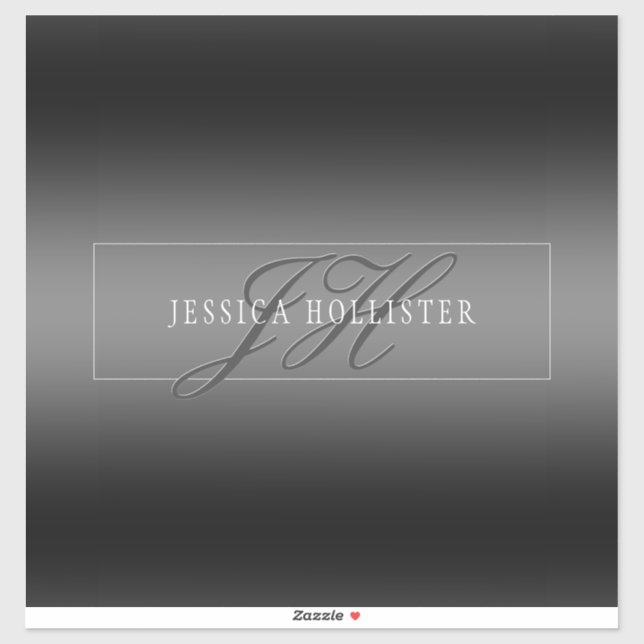 Adesivo Nome Elegante e Iniciais Monogramados | Cinza e pr (Folha)