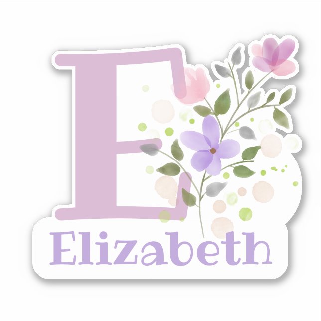Adesivo Nome Elizabeth mais Inicial com Floral Design (Frente)