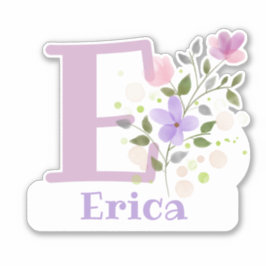 Adesivo Nome Erica mais Inicial com Floral Design