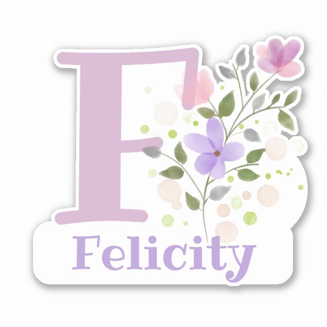 Adesivo Nome Felicity & Initial com Floral Design (Frente)