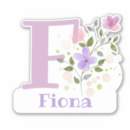 Adesivo Nome Fiona mais Inicial com Design Floral