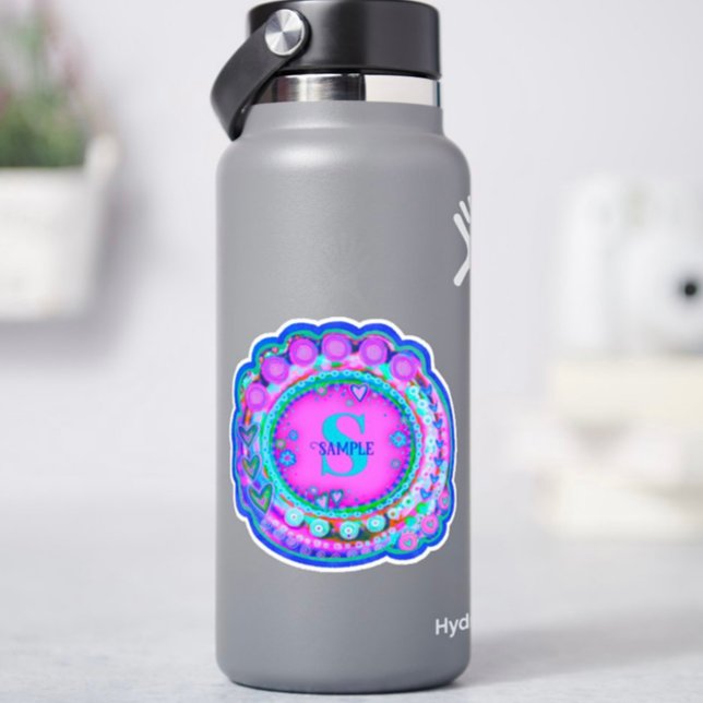 Adesivo Nome Floral Rosa e Inspirivência Inicial Personali (Criador carregado)