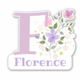 Adesivo Nome Florence & Inicial com Desenho Floral