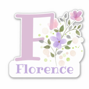 Adesivo Nome Florence & Initial com Floral Design