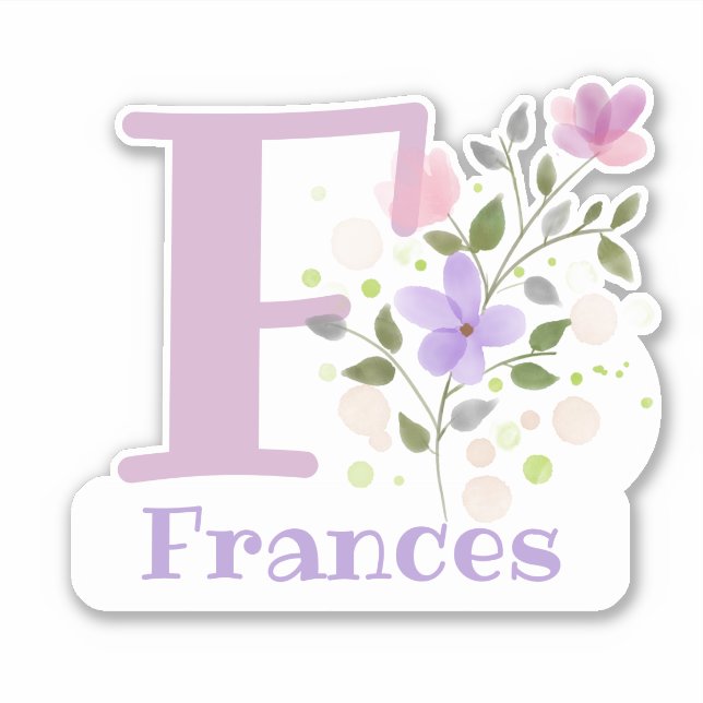 Adesivo Nome Frances & Iniciais com Design Floral (Frente)