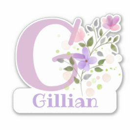 Adesivo Nome Gillian & Inicial com Floral Design