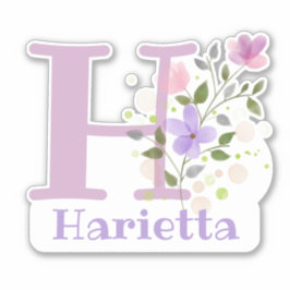Adesivo Nome Harietta Inicial com Floral Design