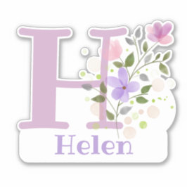 Adesivo Nome Helen & Initial com Floral Design