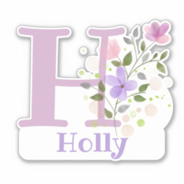 Adesivo Nome Holly & Inicial com Floral Design