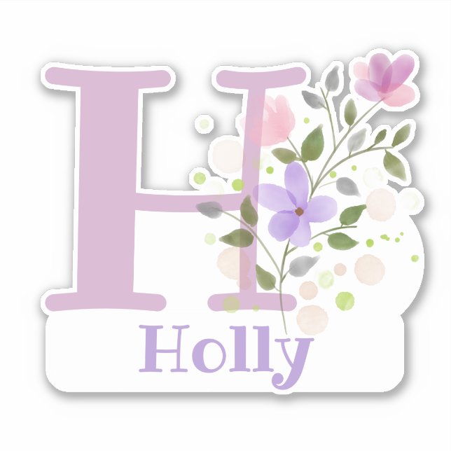 Adesivo Nome Holly & Inicial com Floral Design (Frente)