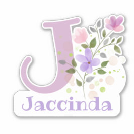 Adesivo Nome Jaccinda mais Inicial com Design Floral