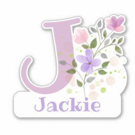 Adesivo Nome Jackie mais Inicial com Floral Design