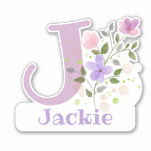Adesivo Nome Jackie mais Inicial com Floral Design