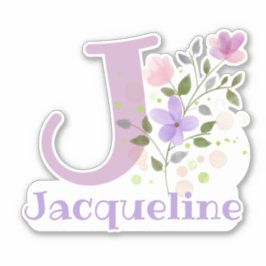 Adesivo Nome Jacqueline & Inicial com Floral Design