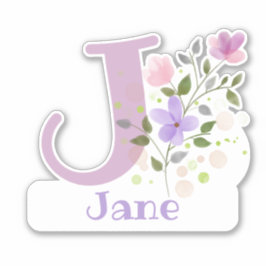 Adesivo Nome Jane mais Inicial com Desenho Floral