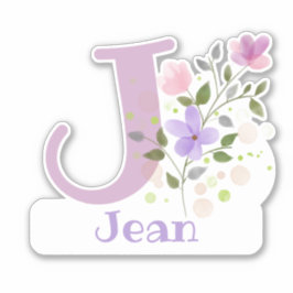 Adesivo Nome Jean plus Initial com Floral Design