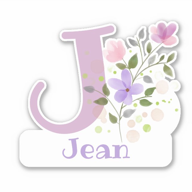Adesivo Nome Jean plus Initial com Floral Design (Frente)