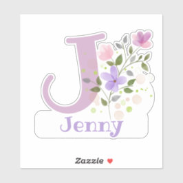 Adesivo Nome Jenny mais Inicial com Floral Design