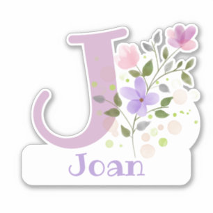 Adesivo Nome Joan & Initial com Floral Design