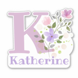 Adesivo Nome Katherine mais Inicial com Design Floral
