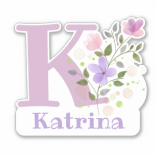 Adesivo Nome Katrina mais Inicial com Floral Design