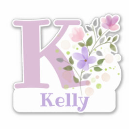 Adesivo Nome Kelly & Inicial com Floral Design