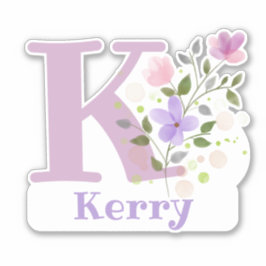 Adesivo Nome Kerry mais Inicial com Desenho Floral