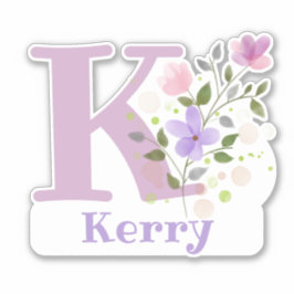 Adesivo Nome Kerry mais Inicial com Design Floral